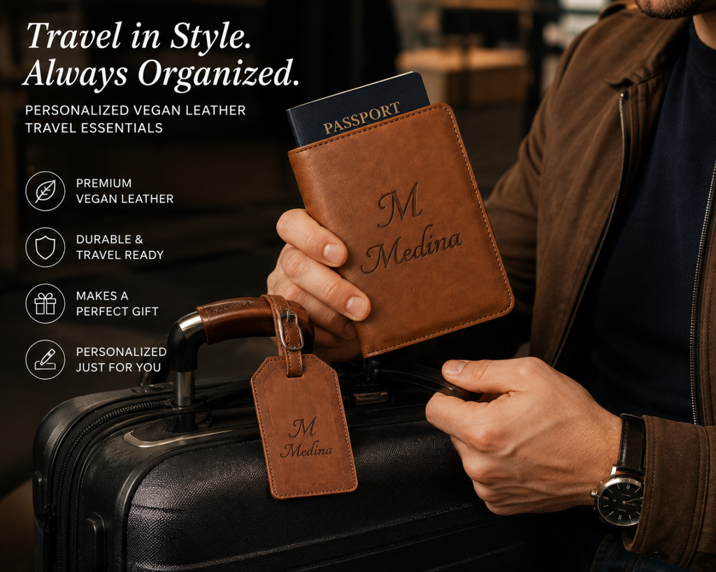 Personalized Vegan Leather Luggage Tag – Custom Monogram | 12 Colors