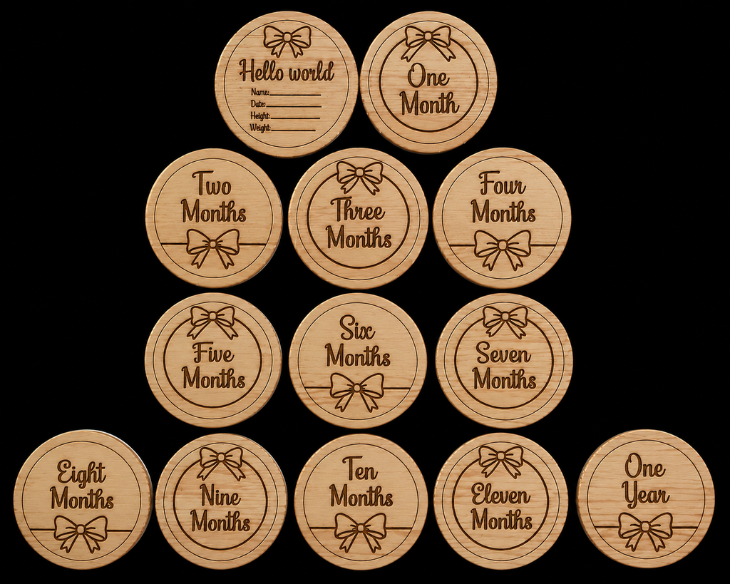 Baby Girl Monthly Milestone Discs – Engraved Wooden Milestone Markers
