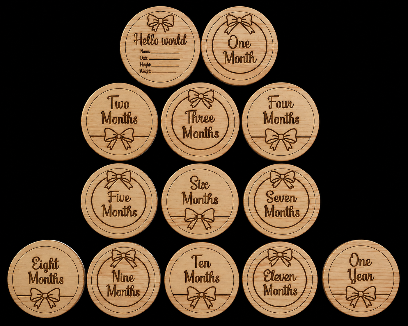 Baby Girl Monthly Milestone Discs – Engraved Wooden Milestone Markers