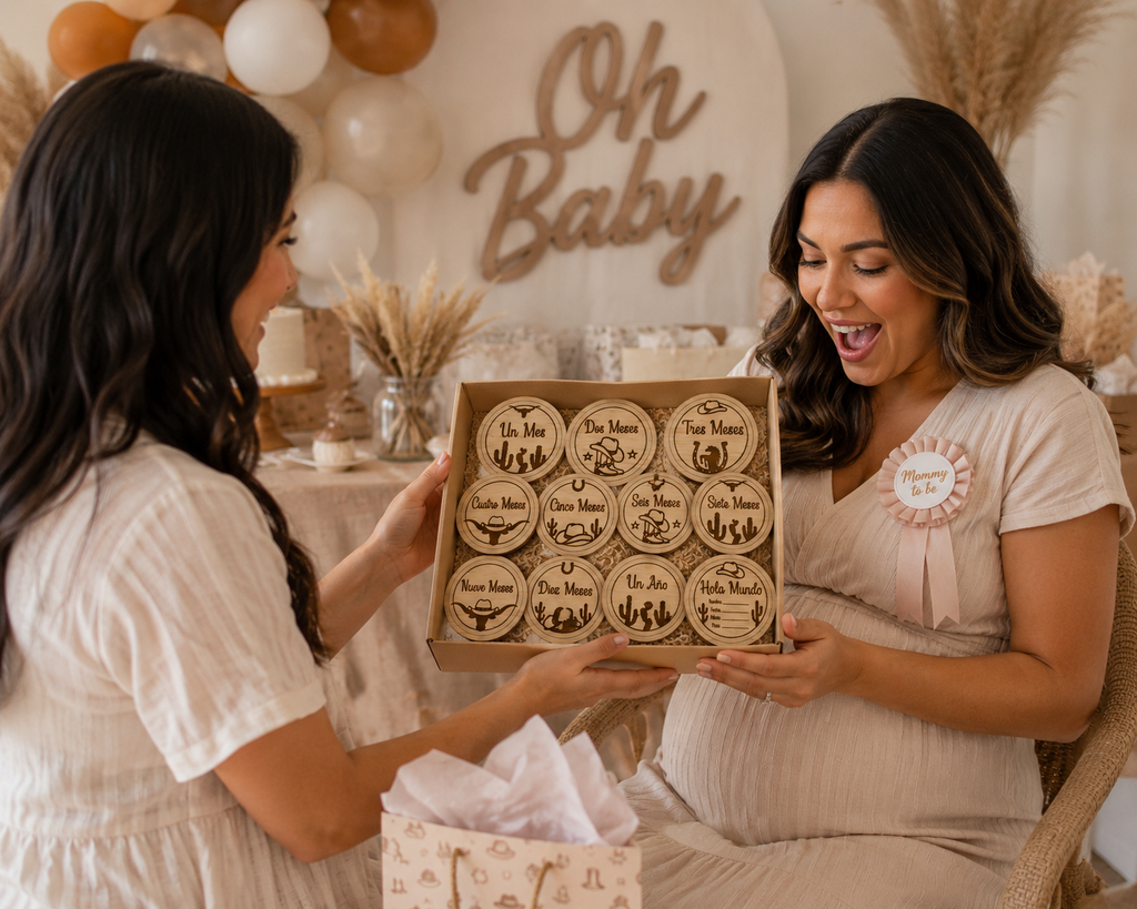 Custom Baby Milestone | Western Cowboy Pine Wood Monthly Markers (13pc Set) English or Spanish