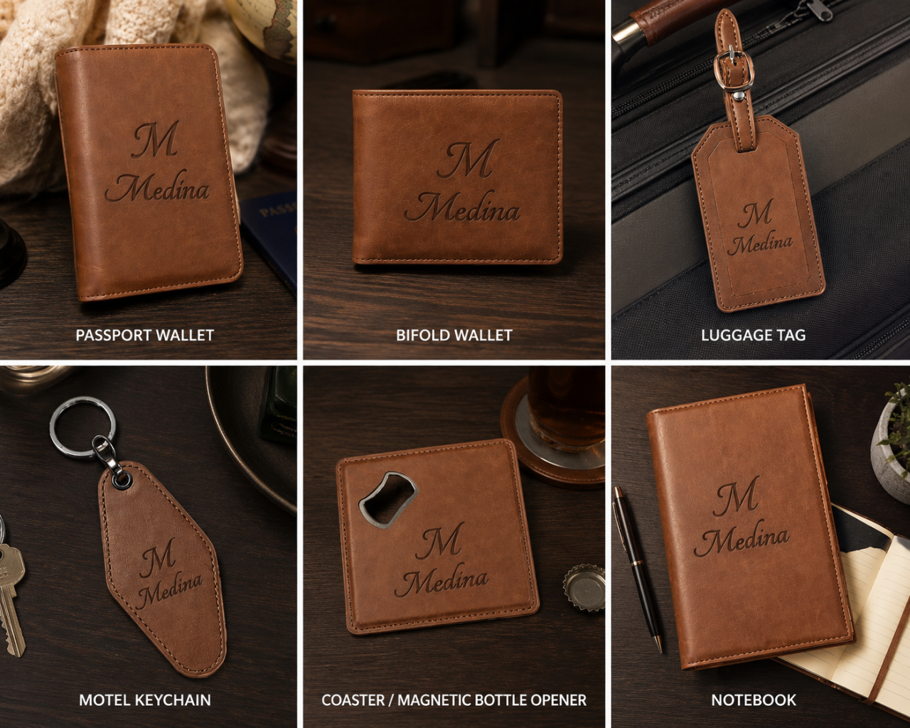 Personalized Vegan Leather Luggage Tag – Custom Monogram | 12 Colors