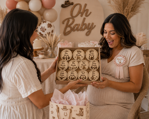 Custom Baby Milestone | Western Cowboy Pine Wood Monthly Markers (13pc Set) English or Spanish