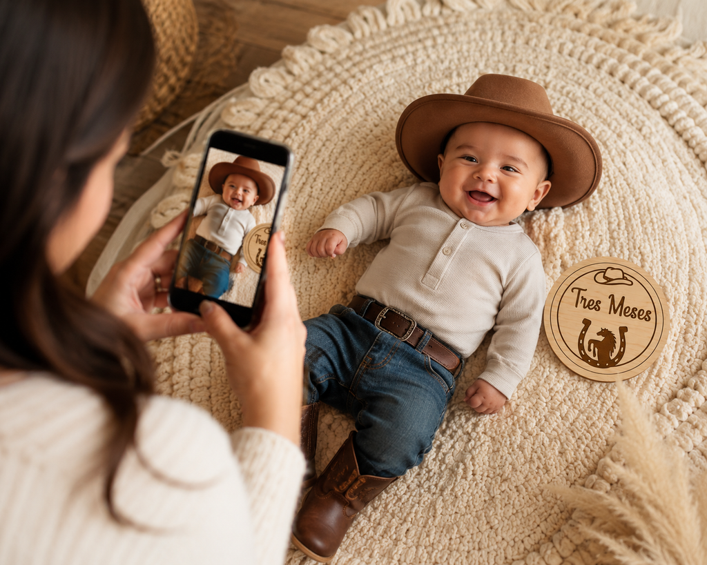 Custom Baby Milestone | Western Cowboy Pine Wood Monthly Markers (13pc Set) English or Spanish