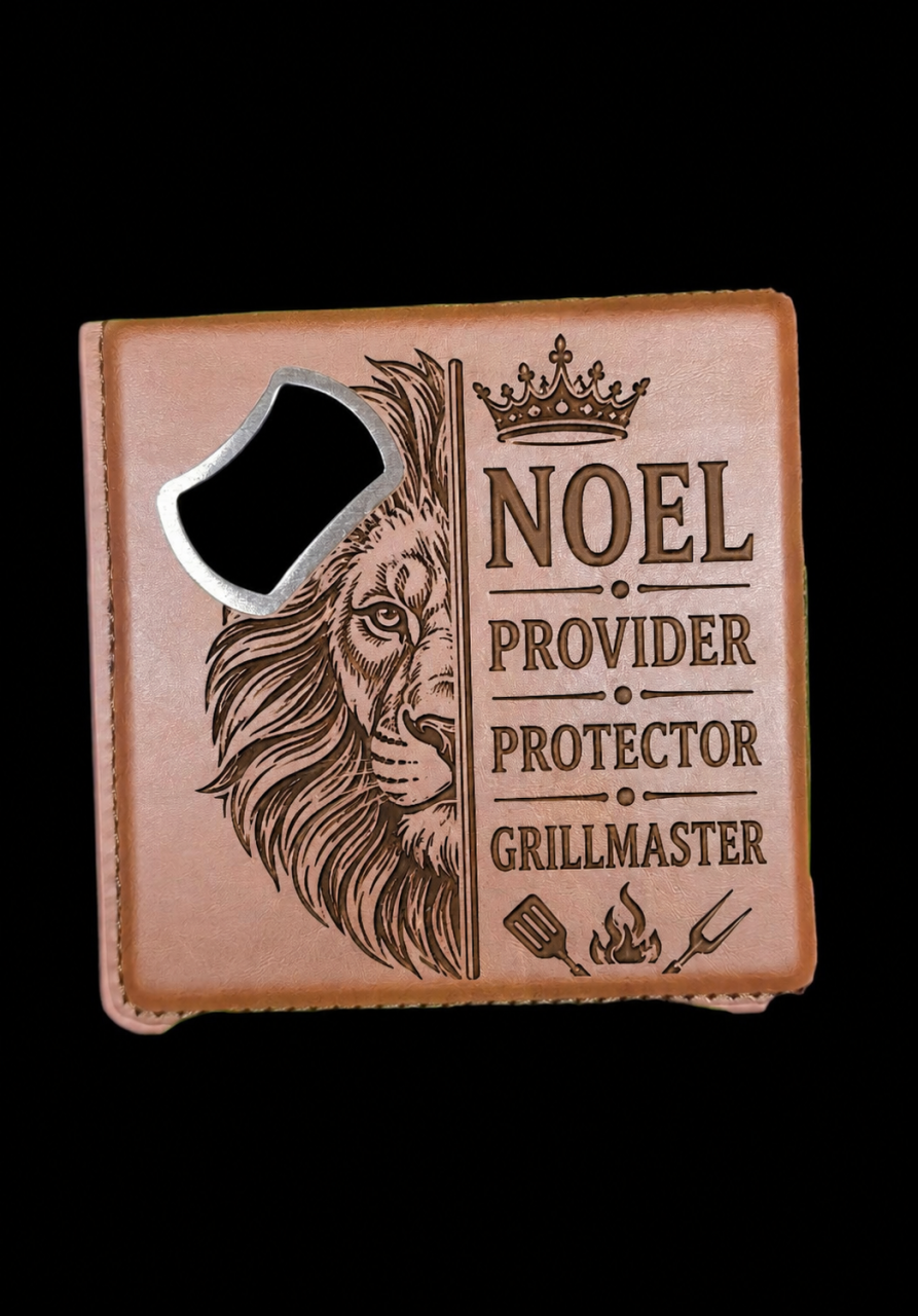 Personalized Vegan Leather Magnetic Bottle Opener Coaster – Custom Engraved | 12 Colors