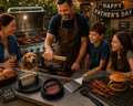 Custom Engraved Cast Iron Smash Burger Press Kit with Serving Board, Burger Mats