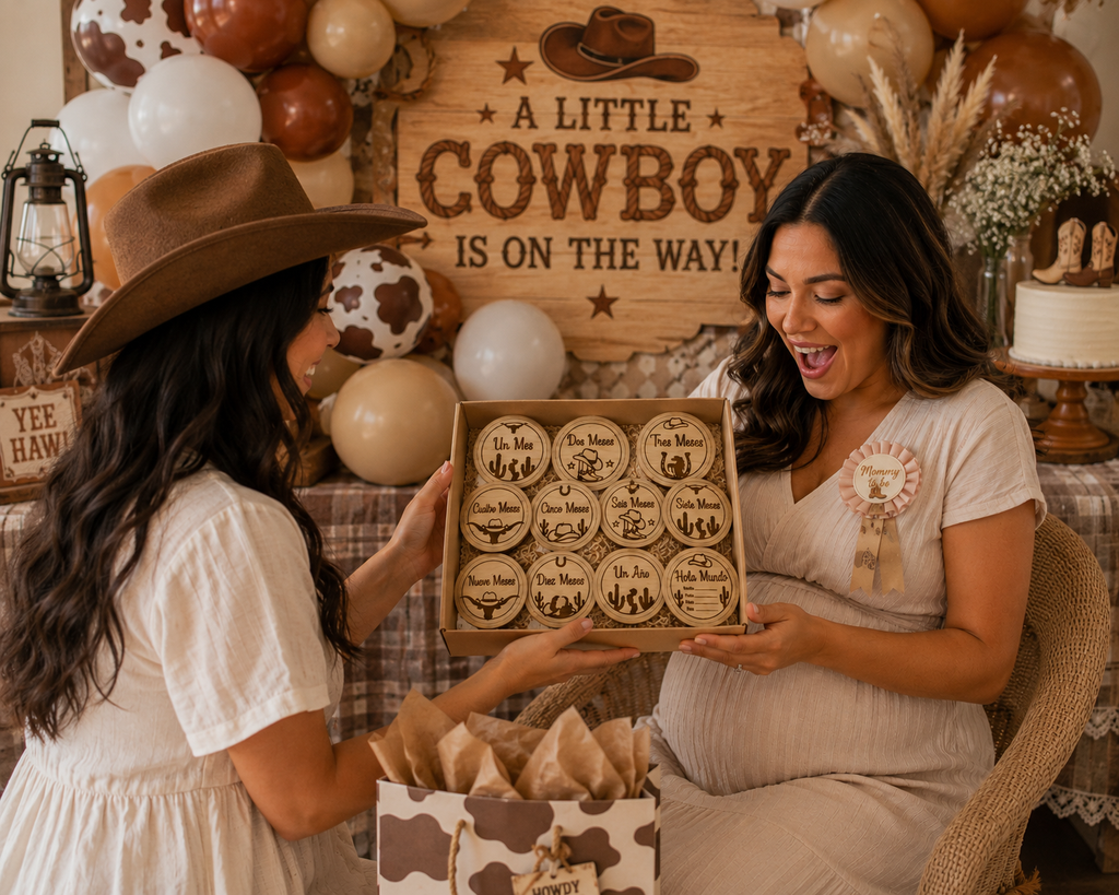Custom Baby Milestone | Western Cowboy Pine Wood Monthly Markers (13pc Set) English or Spanish